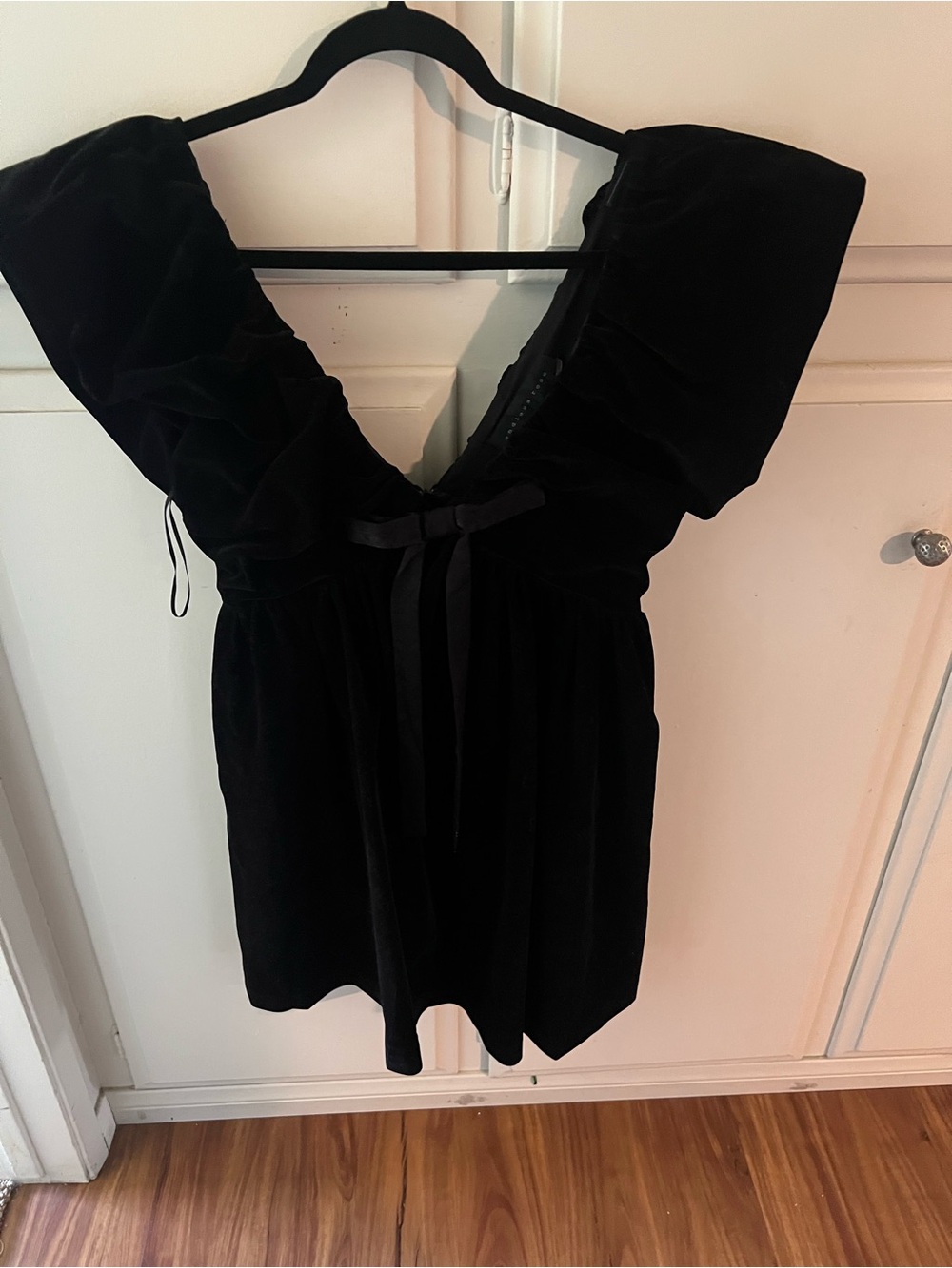 Endless Rose Black Velvet V-Neck Top with Bow Detail